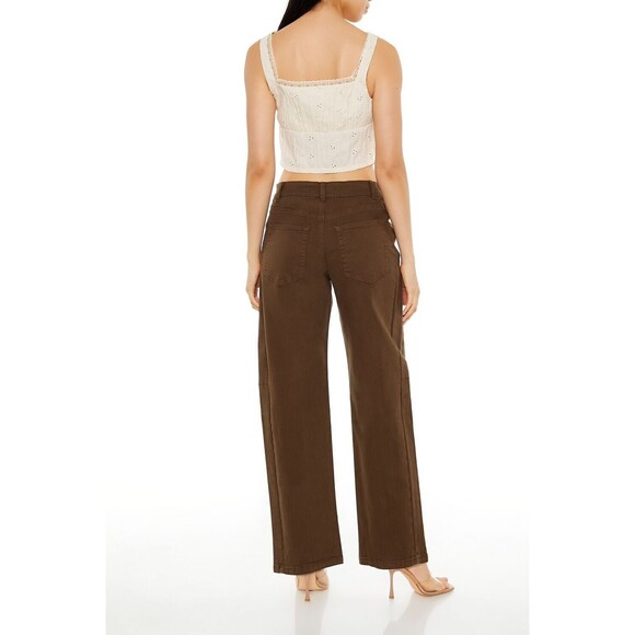 Forever 21 Baggy Twill High-Rise Ankle Jeans Women’s XL Olive Green Pants 35x26 - Picture 7 of 8